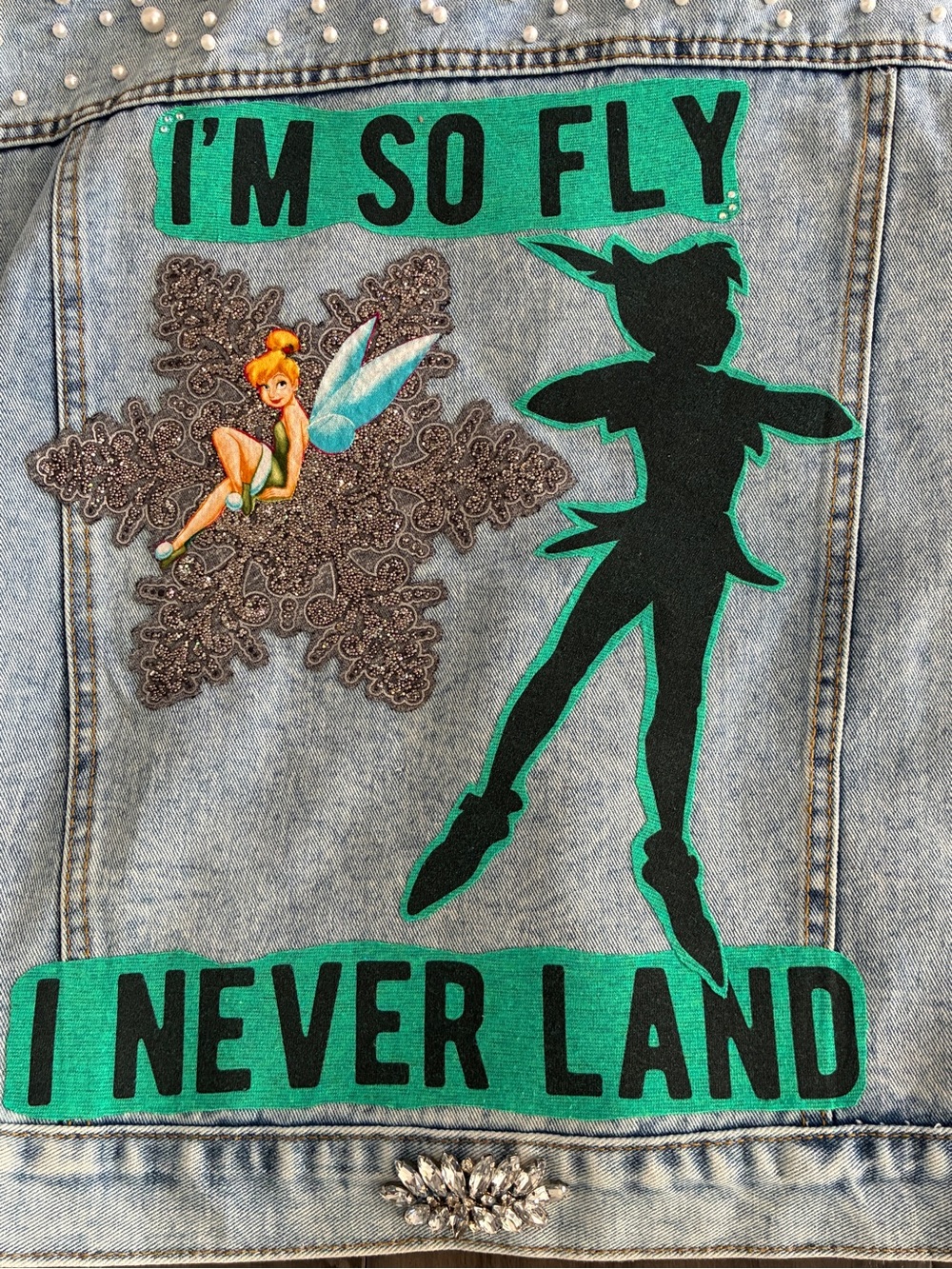 Disney Upcycled Peter Pan and Tinkerbell Neverland Denim Vest - Size XL - Picture 6 of 16